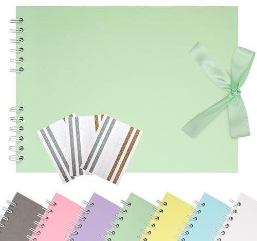 Remowith 21,5 x 15 cm Scrapbook-Album mit Band, Bastelpapier Fotoalbum für Hochzeit und Jubiläum, Familien DIY Fotoalbum mit Eckenaufklebern 40 Seiten Hellgrün