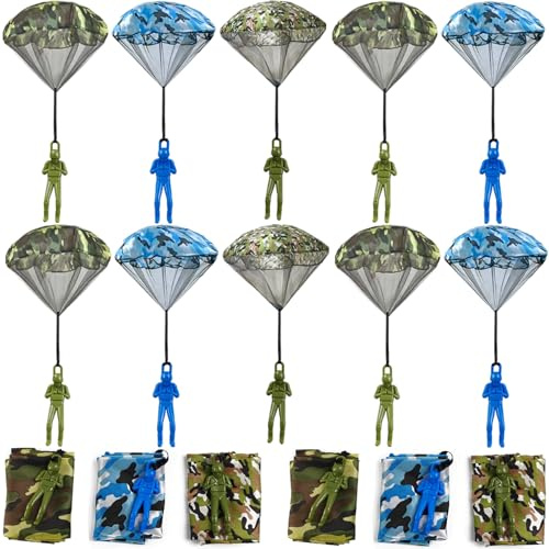 ROYHOO 15PCS Army Camo Parachute Toys for Kids Hand Throwing Outdoor Games, Army Men Action Figures Tangle Free Throwing Parachute Outside Toys Gifts for Kid Ages 3-16