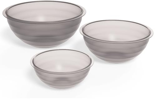 Hochwertiges Salatschüssel-Set 3er Glasoptik grau. Spülmaschinenfest. Lebensmittelecht, BPA frei. Kunststoffschüsseln, Servierschalen modern, groß. Obstschüsseln