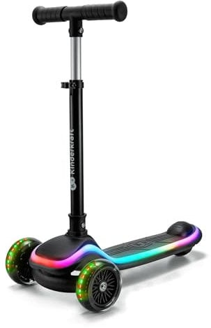 Kinderkraft RAKET Monopattino per bambini da 1 anno a 50 kg, Monopattino, Ruote a LED, Manubrio regolabile in altezza, Design moderno, Nero