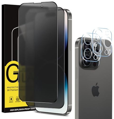 Coiwxmoi Matt Sichtschutz Panzer Schutz Glas für iPhone 14 Pro und Kamera Glasfolie [2+2 Stück], Matte Sichtschutzfolie 9H Härte HD Anti-Spy Schutzfolie Blendschutz Anti-Fingerabdruck Kratzfest