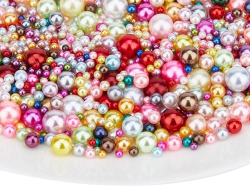 Hobbspring 2050pcs No Hole Resin Beads 2.8-9.5mm Mermaid Imitation Round Pearl Beads Assorted Undrilled Resin Art Faux Pearls for Nail Arts Vase Filler Cosmetic Boxes Table Scatter