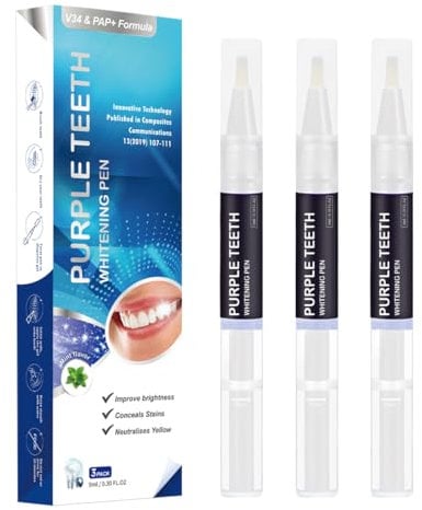 3 Stück Zahnaufhellung Stift,Zähne Aufhellen Stift,Purple Teeth Whitening Pen,Bleaching Stift für Weiße Zähne,Schnelles Bleaching Zähne,Effektiv Entfernen Aller Flecken