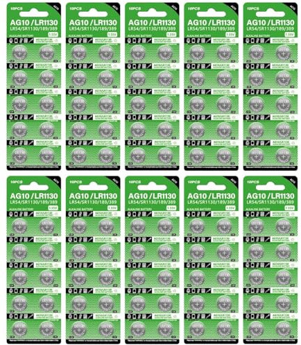 di 100 batterie a bottone tonde anti-striscianti Lr1130, batterie a bottone LR1130, bottone della batteria, batteria Lr1130, cella di orologio portatile per piccoli dispositivi elettronici per