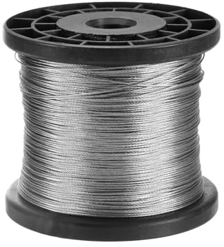 QUARKZMAN 1/32 (0.8mm) 1000ft (305m) Cable Acero Inoxidable 304 Trenzado | 7 x 7 Núcleo Alambre De Avión, Con Carrete, Para Construcción Exteriores Aparejo Marino Barandillas