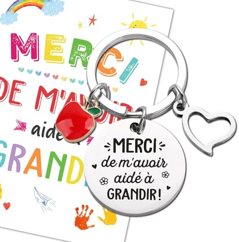 BOFUNX Porte Clé+Carte de Voeux avec Enveloppe Cadeau de Keychain Merci de m`avoir aidé à Grandir Cadeau pour Maîtresse