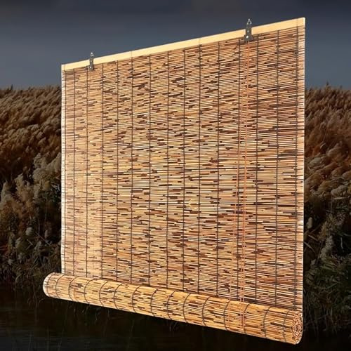 Geovne Natürlicher Bambusrollo Fenster,Retro-Karbonisierungs-Schilf Vorhang,UV-Schutz/Atmungsaktive Bambusjalousien,Verdunklungsrollo,Fenster Sichtschutz,mit Lifter (W100xH150cm(39x59in))