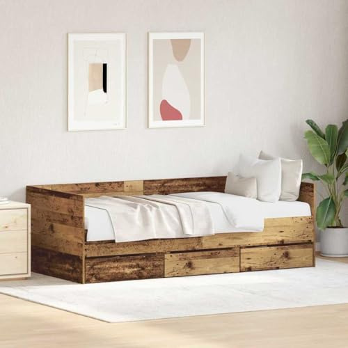 vidaXL Daybed Frame with Drawers Old wood 90 x 200 cm Engineered wood, Compact Daybed Frame, Modern Bedroom Bed, Engineered Wood Sleeping Solution, Versatile Indoor Furniture, Space-Saving Design