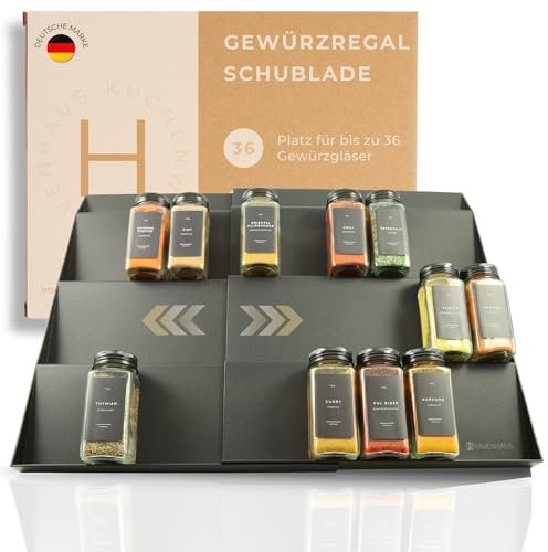 Havenhaus Gewürzregal Schublade | Gewürz Organizer Schublade verstellbar & passend für alle Schubladen | flacher Gewürzeinsatz Schublade | Gewürze Organizer | Gewürzschublade Organizer verstellbar