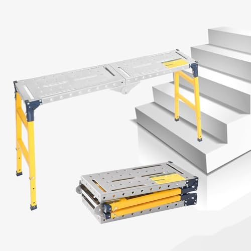 TT-YEC Piattaforma Per Ponteggio Professionale in Acciaio Inox Per Impieghi Gravosi, Regolabile in Altezza, Capacità Di Carico 250 Kg, Poggiapiedi Pieghevoli Con Ruote,A is 160cm long