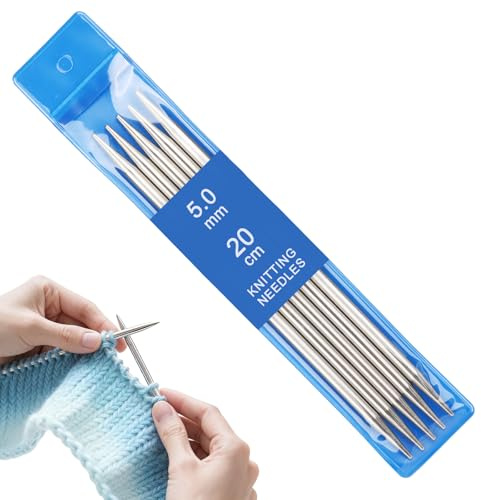 Reessy 5 mm Knitting Needles, 20 cm Double Pointed Knitting Needle Set | Stainless Steel DPN Knitting Pins, Short Double Ended Knitting Needles Set, Metal Sock Knitting Needles for Beginners Adults
