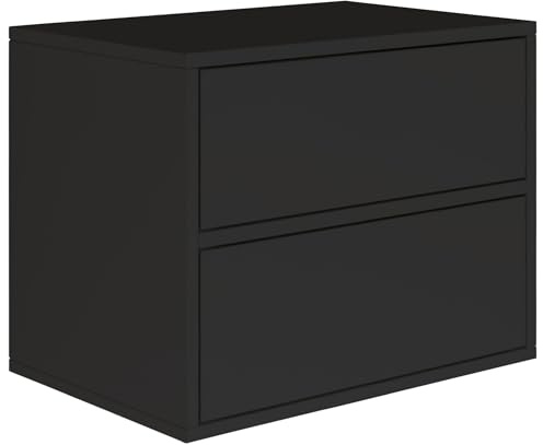 Selsey Nachttisch Hängend Schwebender Schwarz Farbe 50B x 36T x 40H cm Nachtschrank mit Zwei Schublade in Minimalistischer – Push-to-Open– Skandinavischen Platzsparend Wandmontage Framme