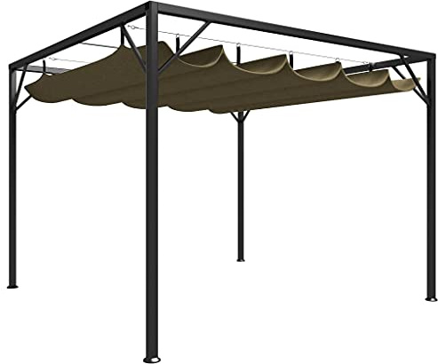 HaoChrymec Gartenpavillon mit Ausziehbarem Dach, UV- und Wasserbeständig, Pulverbeschichteter Stahlrahmen, Zelt Pavillon für Garten, Camping und Festivals, Taupe, 3 x 3 x 2.3 m