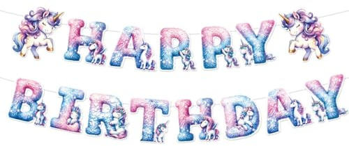 Ovanda Einhorn Happy Birthday Banner, Girlande Geburtstag Einhorn, Einhorns Geburtstagsdeko Girlande Mädchen, Einhorns Party Deko,Geburtstagsgirlande Kinder,Geburtstagsdeko Mädchen,Buchstabengirlanden