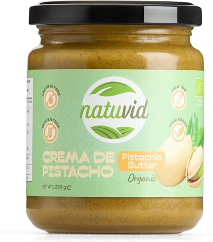 Crema de Pistacho Orgánica Natuvid 250 g | 100% Pistachos | BIO Naturales | Sin Azúcar, Sin Gluten y Sin Lactosa | Vegana | Conserva su Sabor y Aroma | Ideal para Desayunos, Bowls, Yogures y Postres