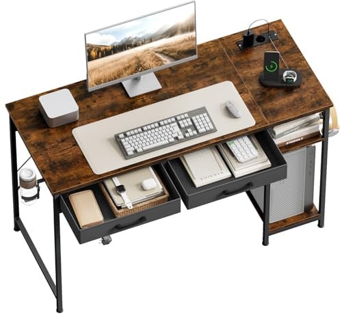 WOLTU Schreibtisch mit 2 Schubladen, Computertisch, 120x51x75 cm