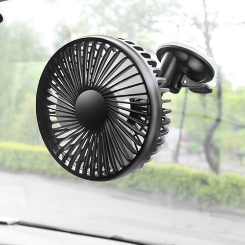 Whychstore Ventilateur de voiture USB, circulateur d'air de tableau de bord avec ventouse réglable à 360°, refroidissement silencieux à 3 vitesses pour bureau, maison, voyage