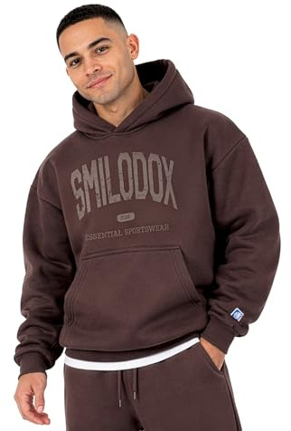 SMILODOX Hoodie Herren Oswin, Oversized Fit Kapuzenpullover mit Frontprint & gesticktem Patch, Tunnelzug-Kapuze, Sweater mit Kängurutasche, Rippbündchen, weiches Sweatmaterial, lässiger Look