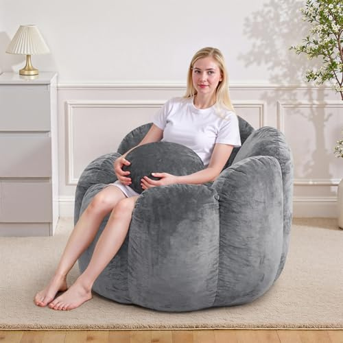 HOMMPA Sitzsack Gray, Gefüllter Lounge Sessel für Erwachsene | Sitzsack mit Füllung, Gemütlicher Sitzsack Sessel für Wohnzimmer & Schlafzimmer, Wohnmöbel