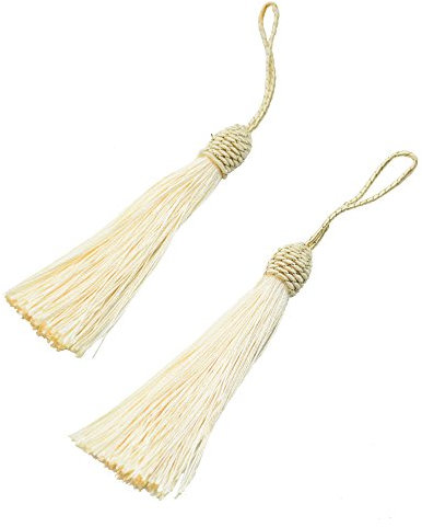 Makhry 20pcs 15,5 cm / 6 Zoll Seidige Flusen Lesezeichen Quasten mit 2-Zoll-Kabel Schleife und Kleinen Chinesischen Knoten für Schmuckherstellung, Souvenir, Lesezeichen, DIY Handwerk Zubehör (Beige)