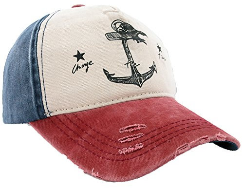 MFAZ Morefaz Ltd Unisex Baumwolle Baseball Cap Star Sport Mütze Baseballkappe Snap Back Trucker (C Anchor Nave Red)