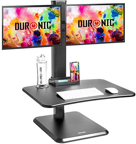 Duronic DM05D15 Standing Sitting Computer Workstation with Dual Monitor Stand | 65 x 51 cm Desk | Adjustable Height from 7 to 44 cm | Ultra Slim Ergonomic Space for Keyboard Mouse