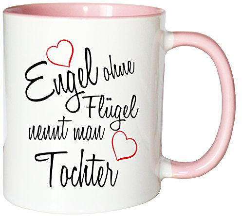 Mister Merchandise Kaffeebecher Tasse Engel ohne Flügel nennt Man Tochter Kind Geburt Schwanger Geschenk Geburtstag Wunschkind Teetasse Becher Weiß-Rosa