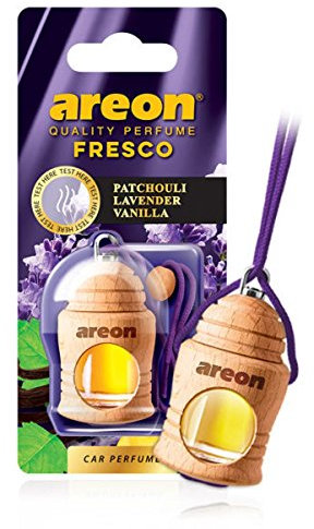 Areon Fresco Auto Duft Patchouli Lavendel Vanille Violett Glas Duftflakon Flakon Holz Hängend Anhänger Spiegel 4ml (Pack x 1)