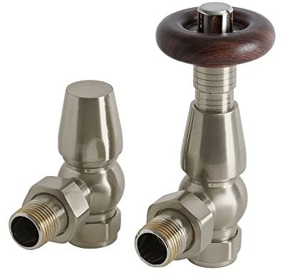 Milano Windsor Satin Nickel Angled Heated Towel Rail Radiator Thermostatic Valves