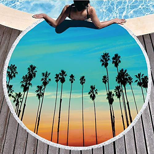 Boyouth Runde Strandhandtuch, Sommerstrand, mit Quasten, sehr weich, super wasserabsorbierend, Mehrzweck-Handtuch 150 cm-Diameter Round Palm Tree11