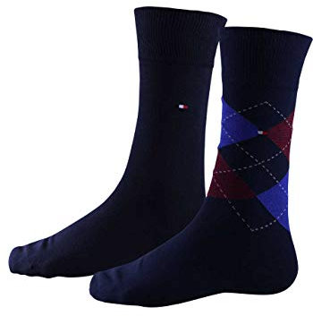 TOMMY HILFIGER Herrensocken Doppelpack Rautenmuster rot/blau Größe 43-46