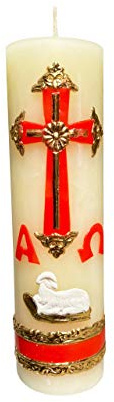 Cirio Pascual Rojo Alpha Omega Bougie pour la célébration de Pâques - Bougie de dévotion - Confirmation o confirmacion boda o bautizo - Bougie baptême ou bougie de mariage - Vela de matrimonio Pâques