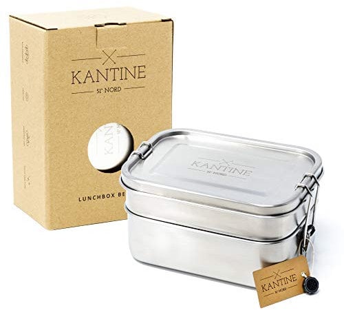 Kantine 51° Nord Lunchbox aus Edelstahl, Auslaufsichere Brotdose, Bento Box für Erwachsene & Kinder, Plastikfrei (Bento: 1200ml)