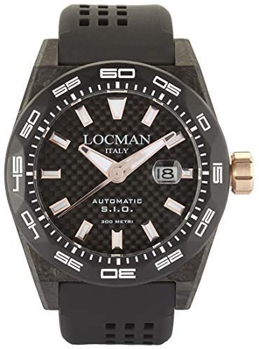 Locman Italy Montre pour homme Stealth Carbon Automatique Noir/or rose Réf. 0216, Homme, Sangles