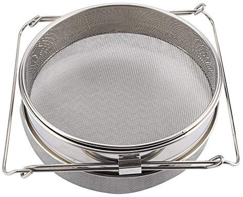 EVTSCAN Ultimo grande setaccio per miele a doppio strato in acciaio inossidabile, setaccio per miele, colino, argento, set di filtri con bracci regolabili, per filtrare le impurità del miele