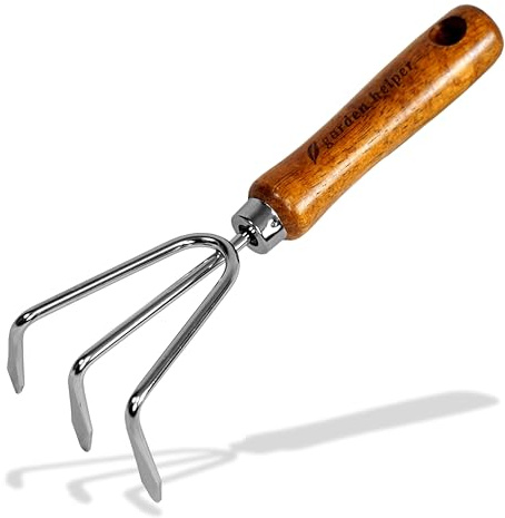 Hand Cultivator Garden Tool 3 Claws - Heavy Duty Japanese Steel with Wood Handle - Manual Small Hand Rake Tiller for Weeding, Digging, Cultivating and Aerating Soil - Made in Japan