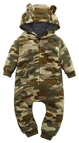 Baby Overall Frühling Winter,Baby Mädchen Junge Onesies Mit Kapuzen Cartoon Bär Spielanzug Strampler boy girl kleidung (Camouflage, 0-6 Monate)