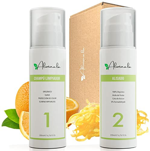 Professionelles Veganes Bio Glättungscreme Haare Set, 2 in 1 Keratin Shampoo und Glättungsbehandlung für zu Hause, 100% Formaldehydfrei, Shampoo Sulfatfrei, nährt, befeuchtet, 0% Frizz (200 ml)