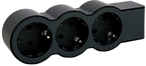 LEGRAND, Flache Steckdosenleiste, 3-fach Steckdose, Mehrfachsteckdose, ohne Kabel, Schwarz/Dunkelgrau, 694574