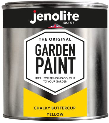 JENOLITE Garden Paint Chalky Buttercup Yellow - Ideal for Garden Furniture & Ornaments - use on wood, metal, plastic, stone, ceramic - 1 Litre (RAL 1018)