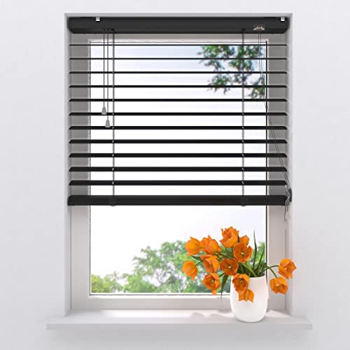 Radeco® Aluminium Jalousie 110 x 180 cm Schwarz 50mm lamellen, Größen von 60 bis 240 Breite, alu Jalousie, lamellenrollo, jalousien, Fenster jalousien innen, Jalousie Aluminium