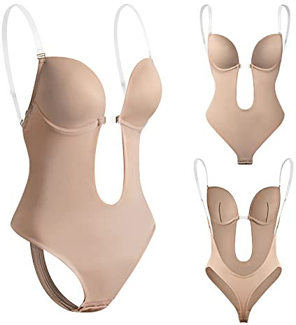 TAGVO Sujetador Moldeador Lencería moldeadora de Cuerpo, Sujetador moldeador de cuerpo sin espalda, Entrepierna abierta sin costuras ajustable Desnudo XL