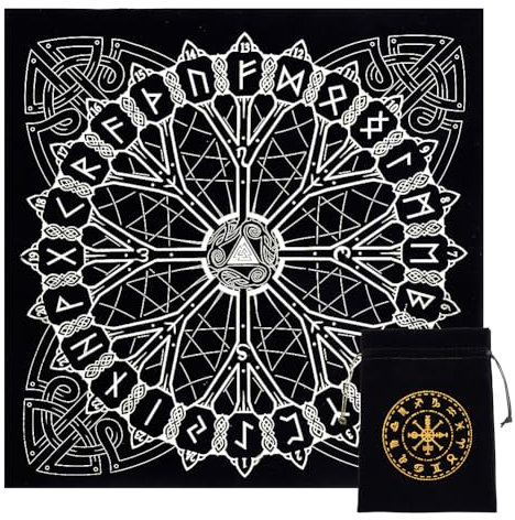 CREATCABIN Altartuch Wikinger Runen Himmelskonstellation Tarotdeck Spiritueller Wandteppich Tischdecke Heiliges Tuch Astrologie Mit Tarotkartentasche Für Weissagung Hexerei Pagan 19.49 x 19.49 Zoll