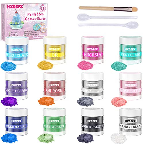 Paillettes Comestibles - 12 Couleurs Paillettes Alimentaires pour Boissons, Gâteaux, Chocolats, Muffins, Vodka, Cocktail, Crème (3g par Bouteille)