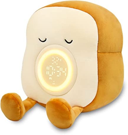 Aedcbaide Wecker mit licht, Kinderwecker, Wake up Light Lichtwecker, Niedliche Toast Plüschtiere Trainer Uhr, Doppelwecker mit Schlummerfunktion, Wecklicht & Nachtlicht für Kinder