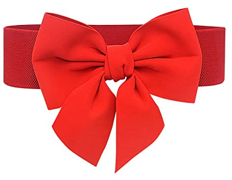 Tenorbass Damen Bowknot Breiter Gürtel - Elastische Vintage Große Schleife für Kleider, Mädchen Niedlich Taille für Weihnachten Party Adorable Dress Accessoire (Rot)