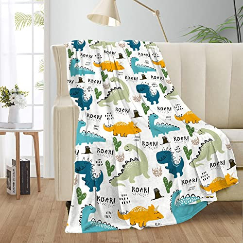 Luogort Kuscheldecke für Kinder,Dinosaurier Decke Kinder Weich Flauschig Fleecedecke Karikatur Hand Gezeichnet Dinosaurier Weiße Dino Geschenke für Junge Mädche