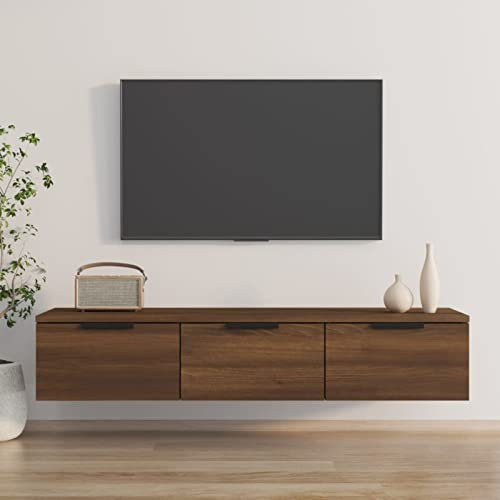 Tidyard Floating TV Stand Wall Mounted TV Cabinet With 4 Drawers Hanging TV Stand Chest of Drawers Entertainment Center Media Cabinet Storage Unit Brown Oak 102x30x20 cm Engineered Wood