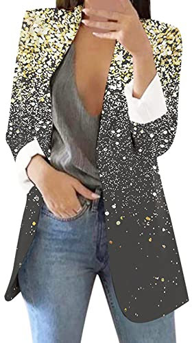 Pailletten Top Damen Damen Pailletten Blazer mit Glitzer Langarm Bomberjacke Slim Fit Pailletten Jacke Elegant Sakko Einfarbig Blazermantel Outwear Cardigan Tops Teenager Mädchen Streetwear Party