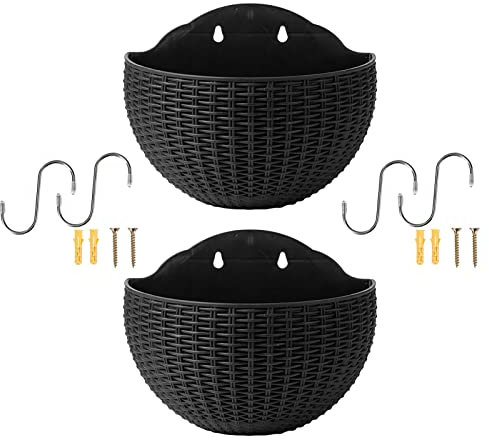 Stronrive 2 Pièces Fleur Suspendu Au Mur, Pots PIantes D'extérieur, Imitation Rotin Suspendu Demi-Cercle Fleur, Support PIantes Cintre pour Balcon Clôture Jardinières Murales